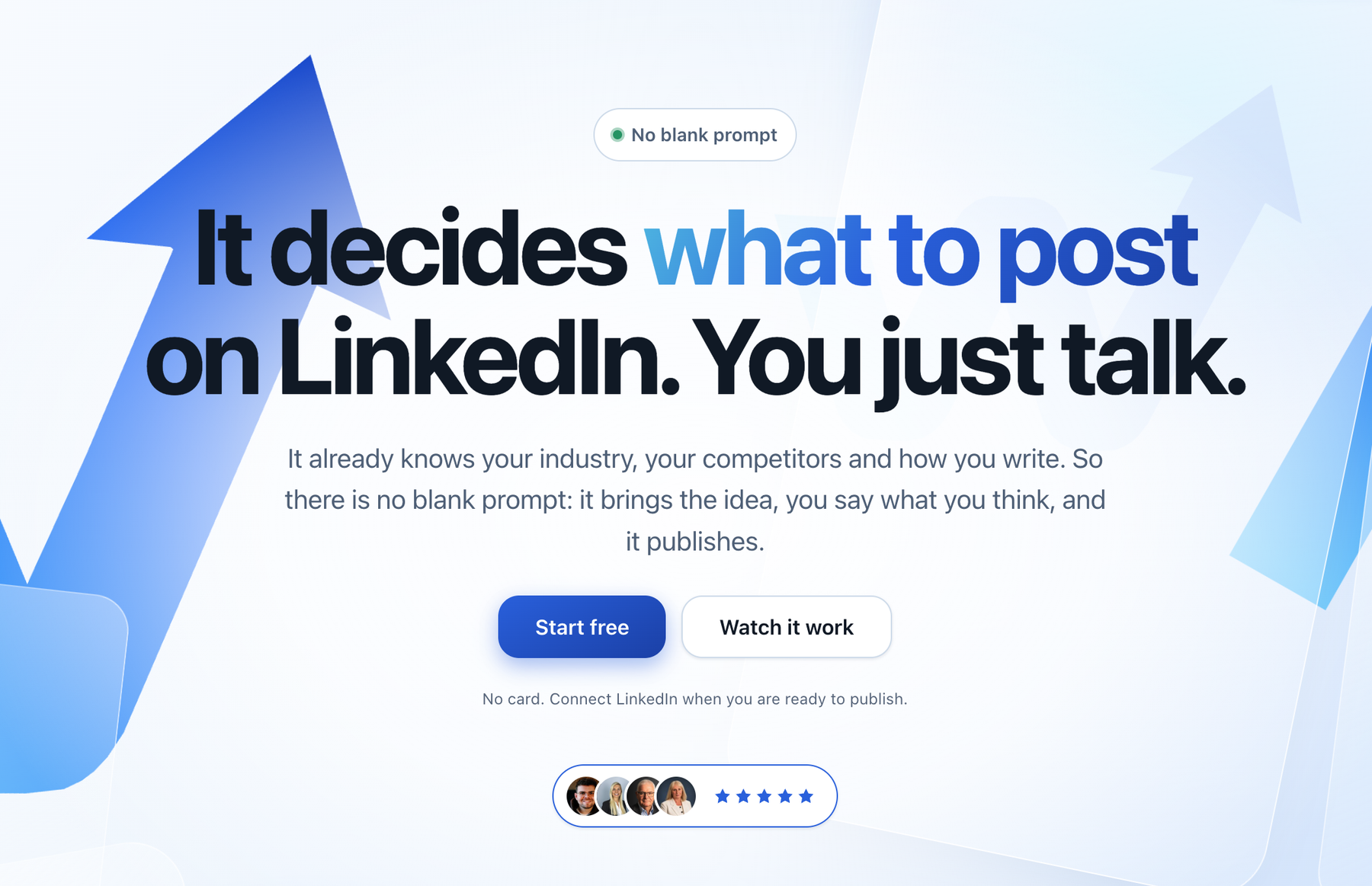 WordPush homepage: It decides what to post on LinkedIn. You just talk.